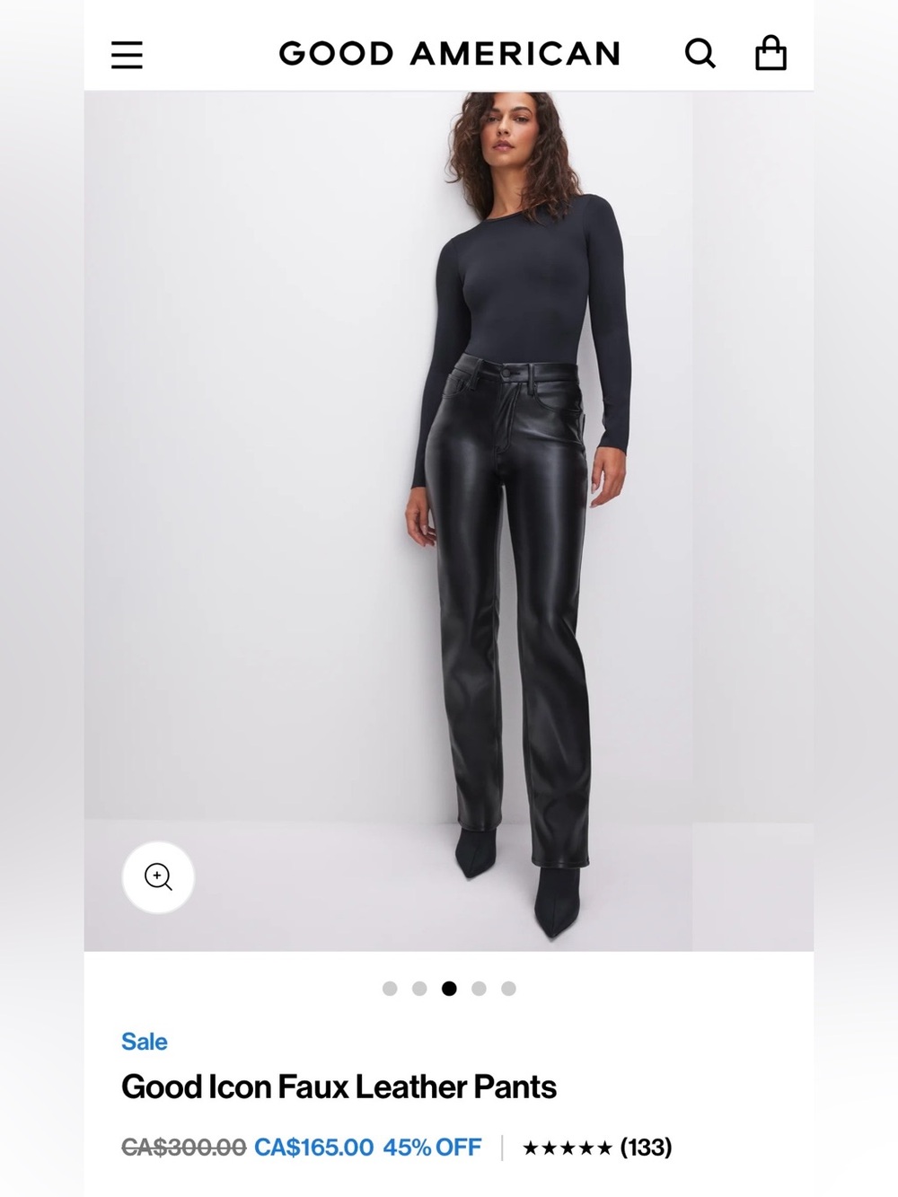 Good American Black Faux Leather High-Rise Tapered Pants